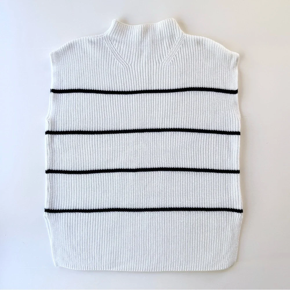 Rails Etta Sweater Vest - Sleeveless Knit Pullover Mock Neck Ivory Navy Stripe M